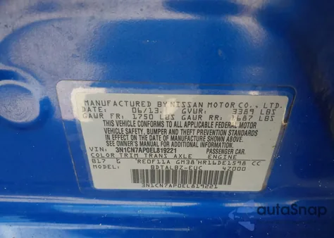 2014 Nissan Versa 1.6 Sv from USA, damaged, VIN 3N1CN7AP0EL819221